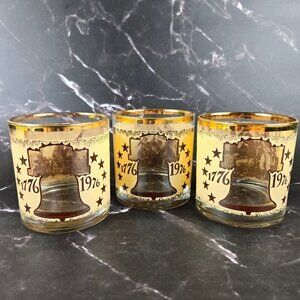 Set of 3 Bicentennial Bar Glasses 1776-1976 Declaration of Independence Vintage